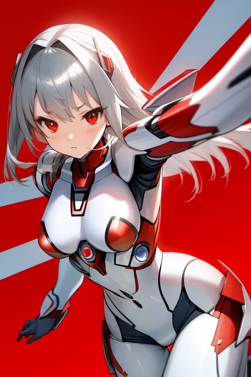 Image of ULTRAMAN GIRL, silver battle suits with red line, symmetry design