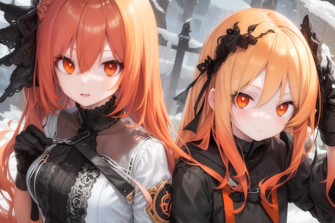 Image of 2girls,russia, 軍隊,orange eye,orange hair, スカート, 口を開ける