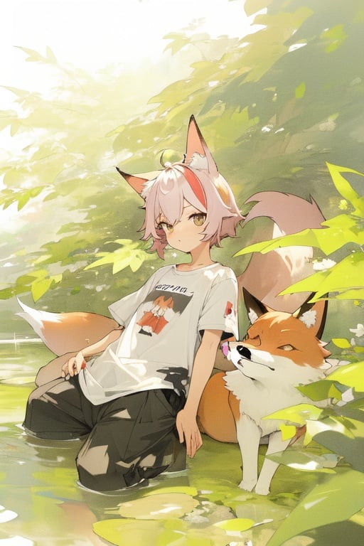 Image of Boy,Japão, fox ears, with japão t-shirt