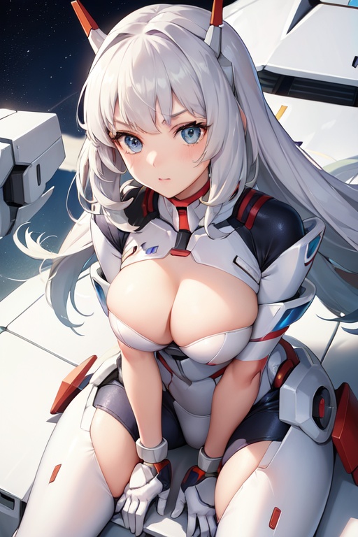 Image of a girl, transformed into mobilesuits GUNDAM, white battle suits
