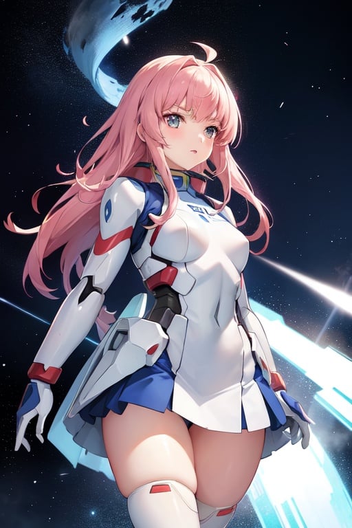 Image of a girl, transformed into mobilesuits GUNDAM, white battle suits, beam sabel