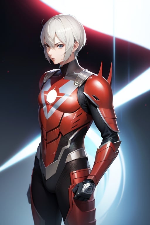 Image of A GUY wearing a battle armor inspired by ULTRAMAN