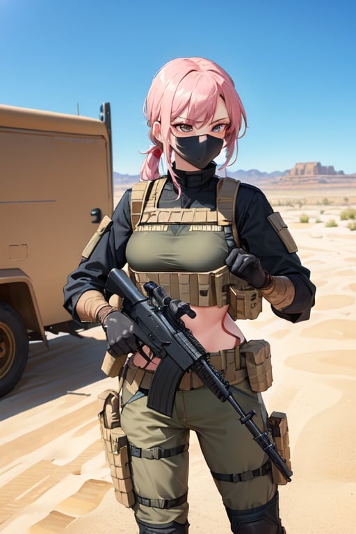 Image of The desert operative, desert gear, armor, m4 rifle