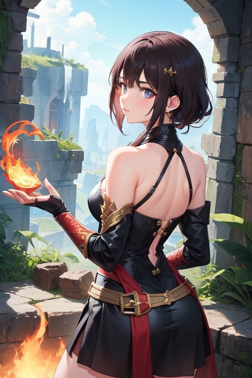 Image of 1girl, heroes,  dragon fire, The ruined city