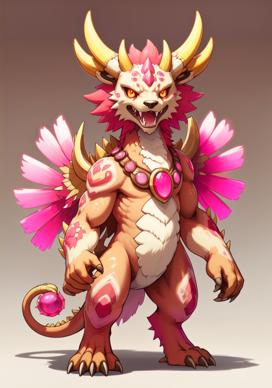 Image of Ancient Megatheriumon with white red-pink tan and brown palette in gatcha art style