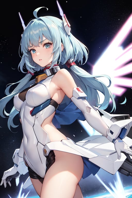 Image of a girl, transformed into mobilesuits GUNDAM, white battle suits