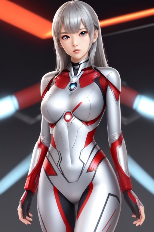 Image of ULTRAMAN GIRL, silver battle suits with red line