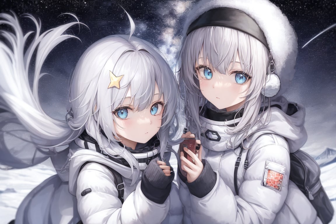 Image of 2girls,winter,space