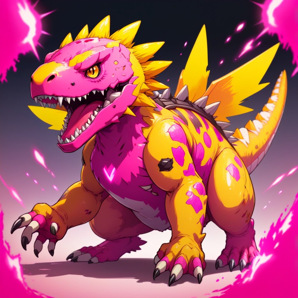 Image of Agumon: Burst Mode with yellow-orange deep-pink palette in gatcha art style