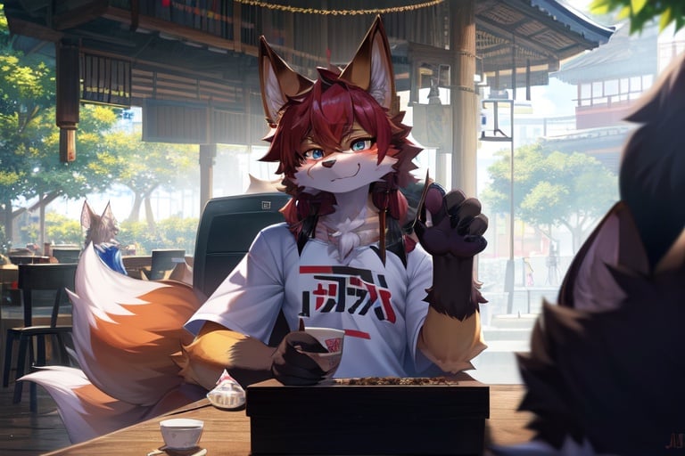 Image of Boy,Japão, fox ears, with japão t-shirt