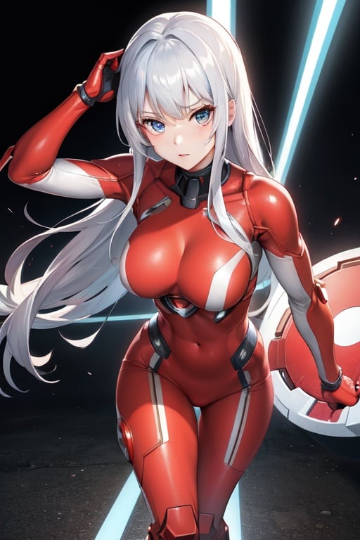Image of ULTRA SEVEN GIRL, red protector battle suits with silver lines, 