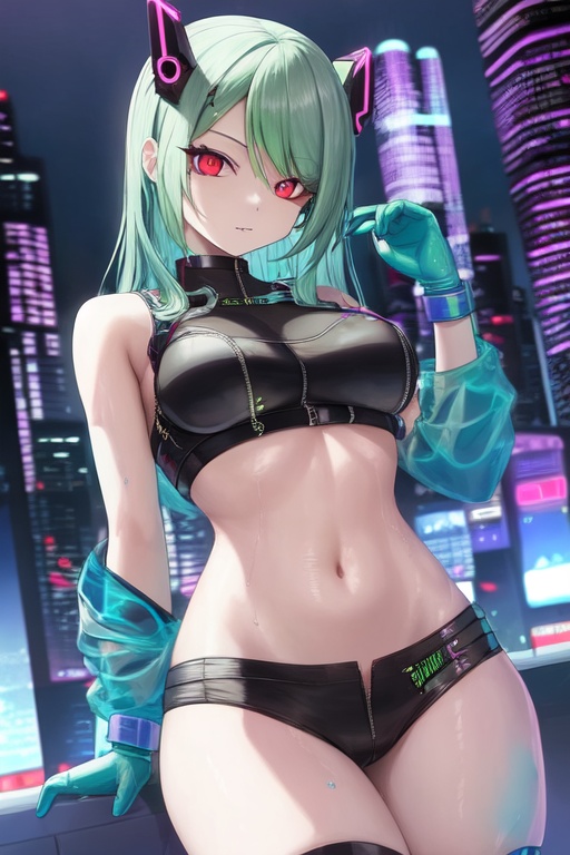 Image of Sexy cyberpunk slut with bright hair and clothes