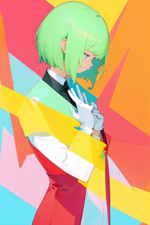 Image of 1girl, solo, (high quality), masterpiece, standing++, short hair, gloves