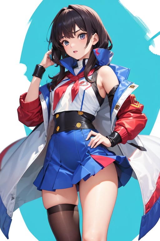 Image of a girl, wearing a costume inspired by GUNDAM