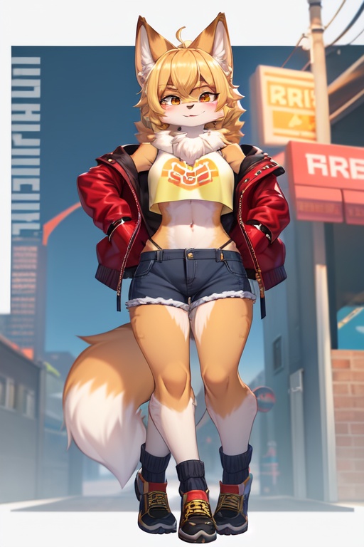 Image of For a full-body illustration of a high school girl embracing street fashion, showcasing a midriff-baring look with short pants. The ensemble should radiate a casual and relaxed vibe, tailored for a female audience. Highlight a comfortable yet fashionable attire, embodying the youthful and energetic spirit of teenage fashion trends.