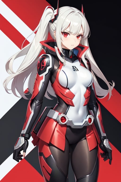 Image of KAMENRIDER GIRL, costume design is inspired "X" form, silver based battle suits featuring black and red point color