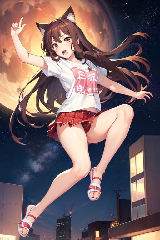 Image of chizuru mizuhara  chizuru mizuhara girl,long hair,brown eyes,cat ear,open mouth,two legs,two hands,fourth finger,one thumb,high detailed of hands,high detailed of legs,anatomycally hands,perfect hands,anatomycally feet,perfect feet,up skirt,lace bra+,up legs+,on sofa,anime detailed,anime face,perfect body,cute face+,up T-shirt+,city background,nightsky with milkyway