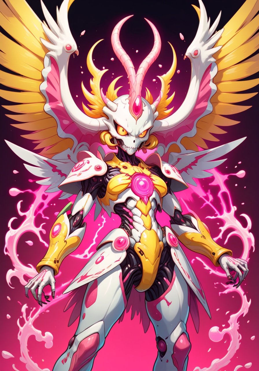 Image of Lovelyangemon with pink white and yellow color palette in Nychos   art style
