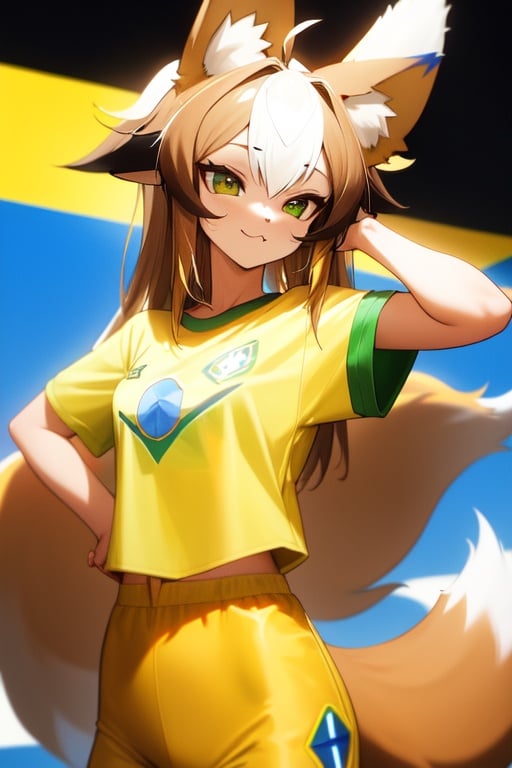 Image of Brazil, fox ears, with brazil t-shirt